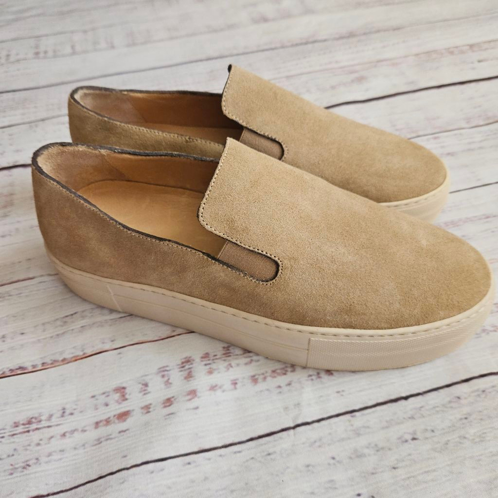 Frame Le Ren Suede Tan Slip On Platform Sneakers Minimalist Neutral Womens 39 - Picture 4 of 6